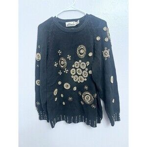 Effeci Vintage Women’s Sweater Raime Cotton Black Beaded 80s 90s Large Top